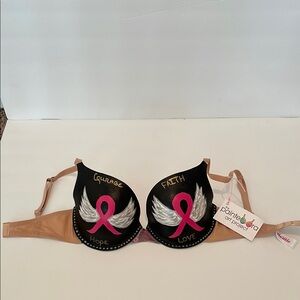 Painted Black & Nude Bra with Pink Ribbon Awareness Design